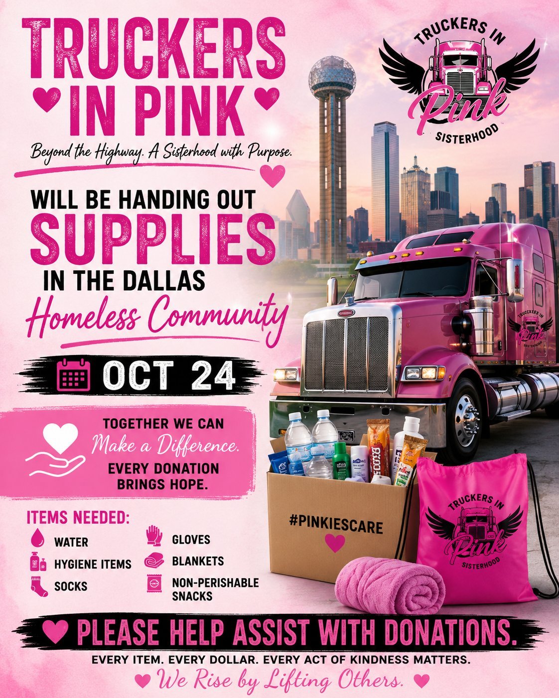 Truckers in Pink — Dallas Homeless Community Supply Drive, October 24